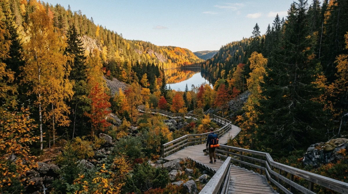 Autumn ruska colours on the canyon slopes, Korouoma in September without ice